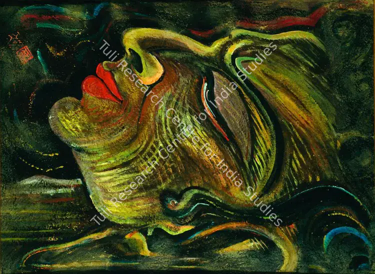 Khastgir, Sudhir (Artist). Buddha's Head. Mixed media on paper, late 1940s | Painting | FineArts | 00561556