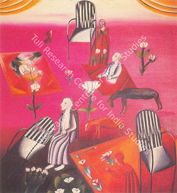Singh, Arpita (Artist). Figures and Flowers. Oil on canvas, 1971 | Painting | FineArts | 00371231