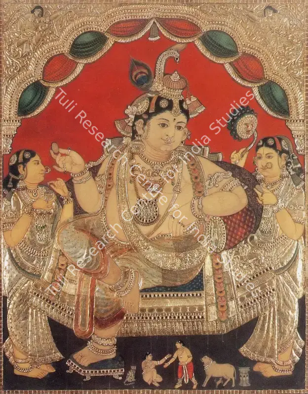 Tanjore School (Artist). Seated Krishna. Oil and gold leaf on panel, 20th century | Painting | FineArts | 00374152