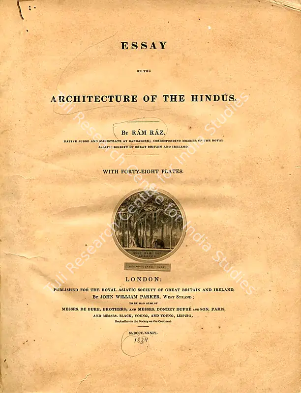 Raz, Ram (Author). Essay on the Architecture of the Hindus. London: Royal Asiatic Society, 1834 | Authored Antiquarian Book | ArcHeritage | 00771683