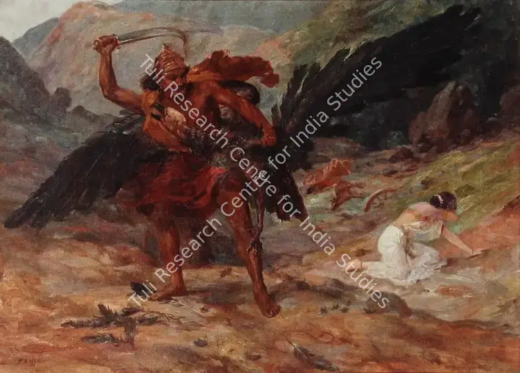 Muller, A.H. (Artist). Jatayu - Ravana and Sita. Oil on canvas, 1920s | Painting  | 00881588