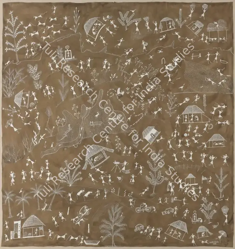Mashe, Sadashiv (Artist). Untitled (Warli Painting). Cow dung and acrylic on canvas, n.d. | Painting | FineArts | 00417269