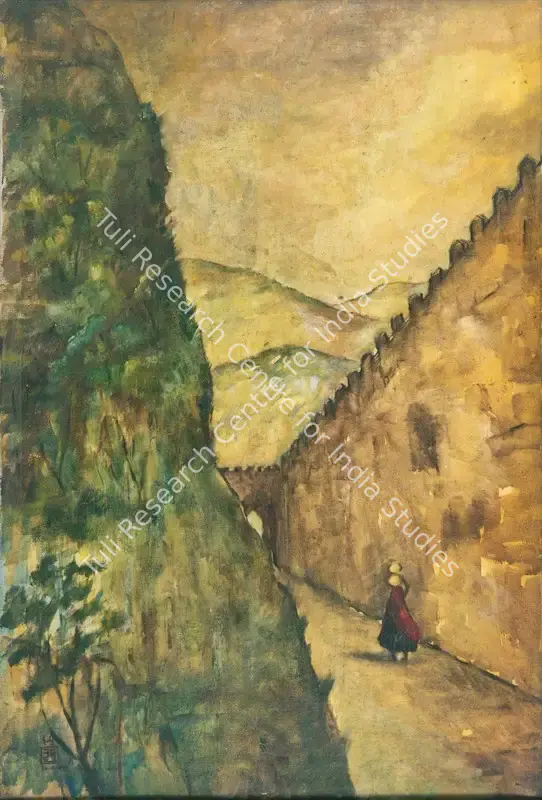 Dugar, Indra (Artist). Rajasthan Landscape. Oil on canvas, 1967 | Painting | EconomicsArt | 00870758