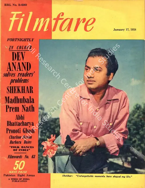 Mandy, C.R. (Editor). Filmfare - The Fortnightly Film Magazine. 7(2). Bombay: Pyarelal Sah,  c/o The Times of India, 17 January 1958 | Magazine | CinemaEducation | 00793208