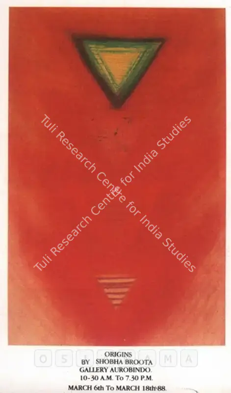 Broota, Shobha (Artist). Origins by Shobha Broota. New Delhi: Gallery Aurobindo, 1988 | Solo Exhibition Invitation | FineArts | 00858943