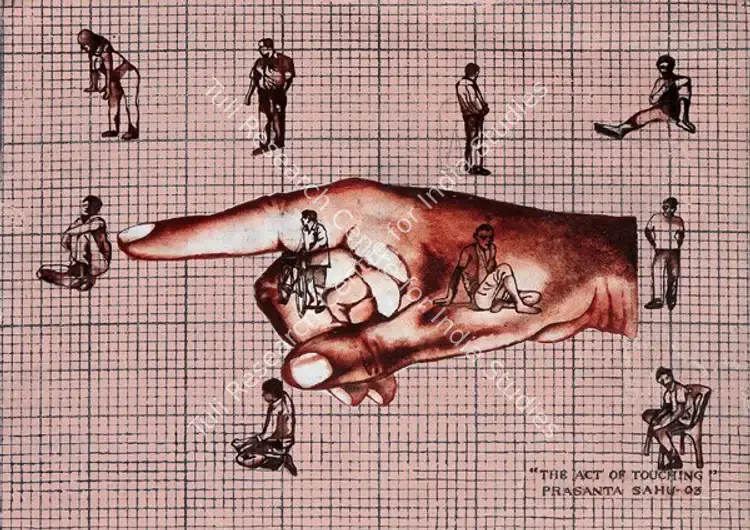 Sahu, Prasanta (Artist). The Act of Touching. Acrylic and mixed media on paper, 2003 | Painting | FineArts | 00645374