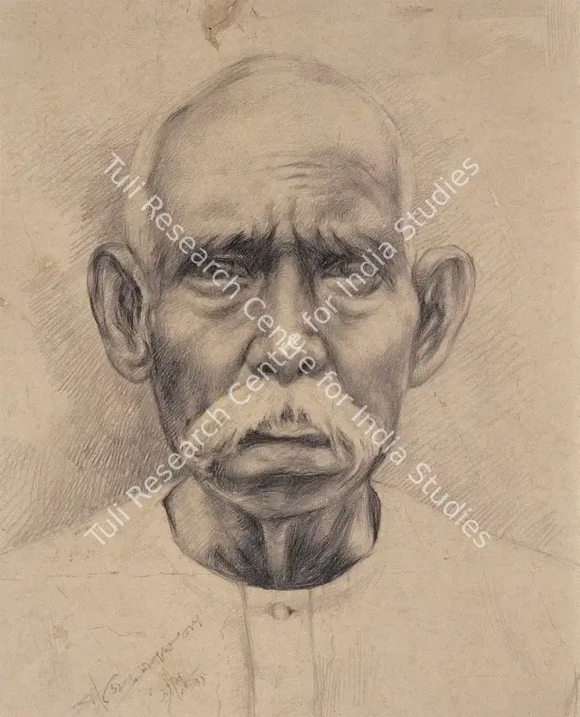 Sinha, Satish (Artist). Portrait of Brijendranath Roy. Pencil and charcoal on paper, 1939 | Drawing | FineArts | 00599720