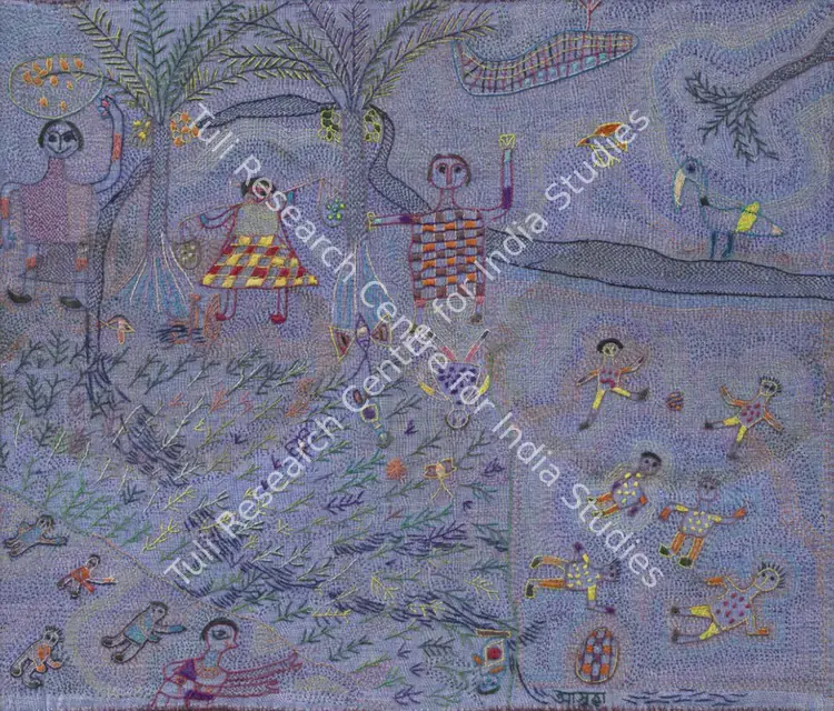 Mukherjee, Meera (Artist). Untitled. Kantha embroidery on cloth pasted on mount board, n.d. | Tapestry | EconomicsArt | 00871965