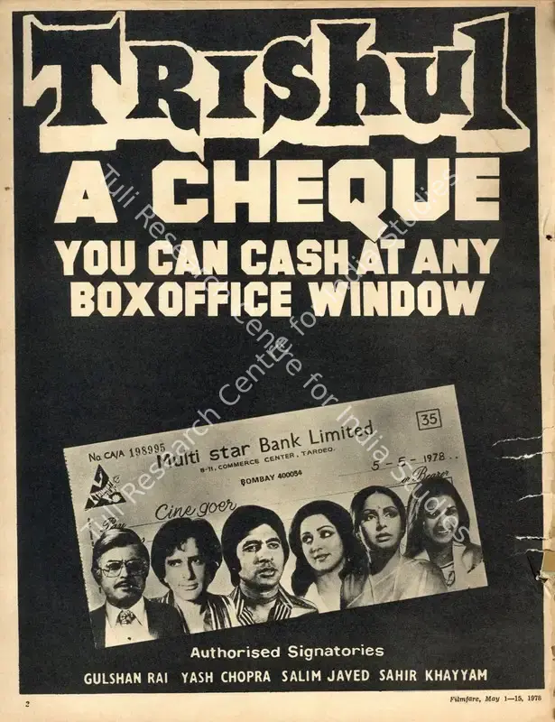 Rai, Gulshan (Producer), Trishul, 1978 | Advertisement, Filmfare, 01 May 1978 | CinemaEducation | 00791587