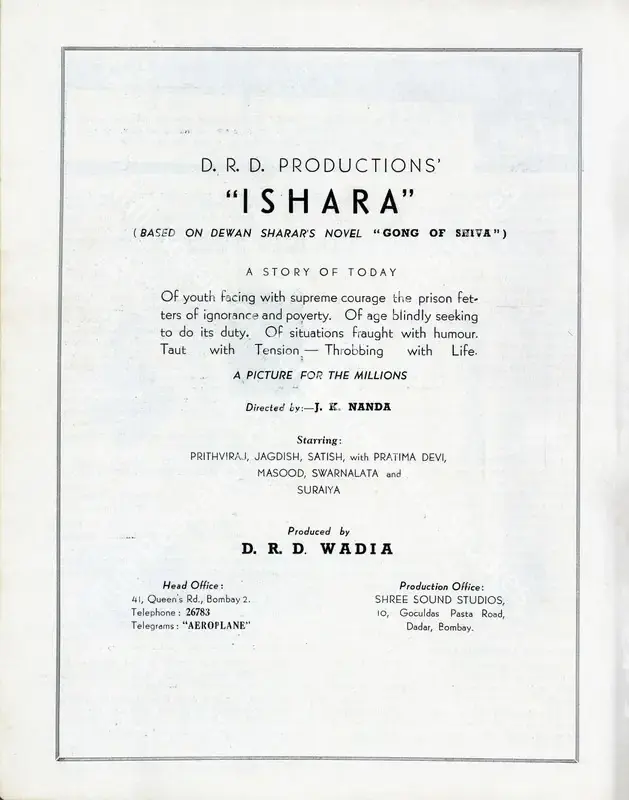 Wadia, D. R. D. (Producer), Ishara, 1943 | Advertisement, Filmindia, October 1942 | CinemaEducation | 00858531