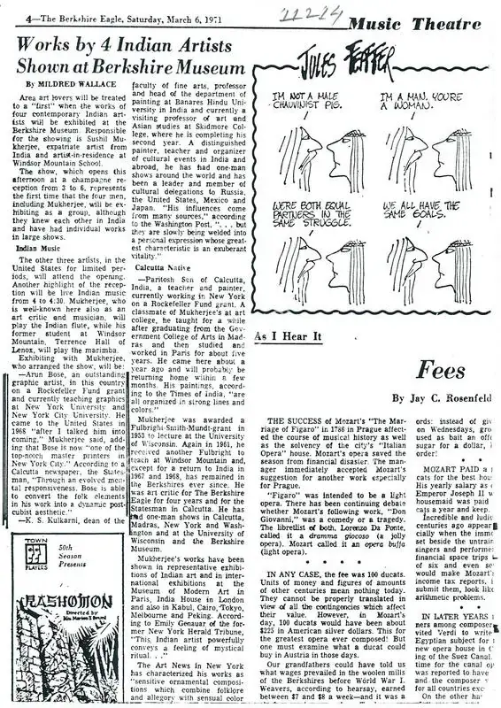 Wallace, Mildred (Writer). Works by 4 Indian Artists Shown At Berkshire Museum. The Berkshire Eagle, 06 March 1971 | Newspaper clipping | FineArts | 00635222