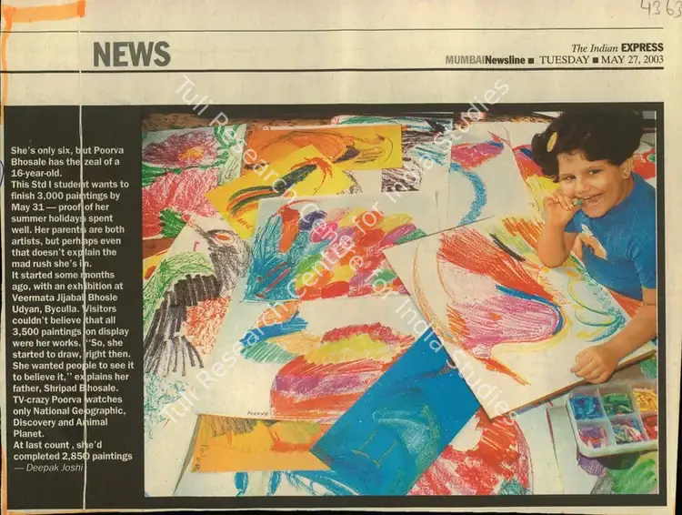 Joshi, Deepak (Reporter). She is only Six. Mumbai: The Indian Express, 27 May 2003 | Newspaper Clipping | FineArts | 00854985