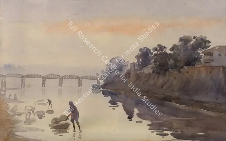 Haldankar, S.L. (Artist). Dhobis in a River near Bombay. Watercolour on paper, 1916 | Painting | FineArts | 00641880