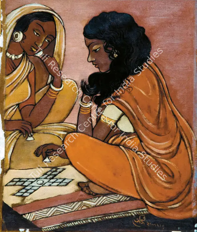 Haldar, A.K. (Artist). The Players. Gouache on cloth pasted on cardboard, late 1940s | Painting  | 00880823