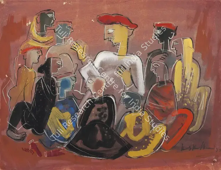 Kulkarni, K.S. (Artist). Untitled (The Storyteller). Gouache on paper laid on card, 1953 | Painting | FineArts | 00646446