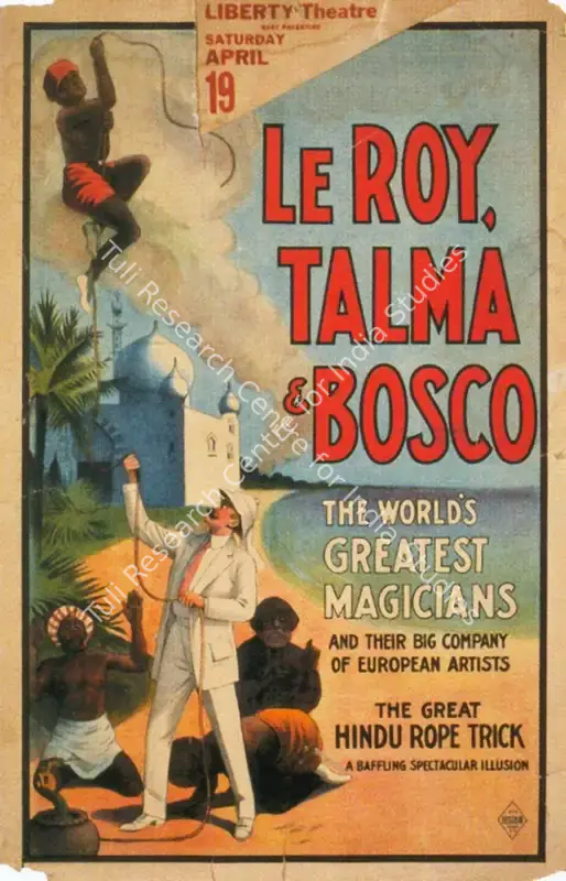 Bosco, Le Roy Talma (Magician). Le Roy, Talma & Bosco. The World's Greatest Magicians-The Great Hindu Rope Trick. Colour lithograph, lobby card | Magic Publicity Art & Memorabilia | PopCulture | 00092299