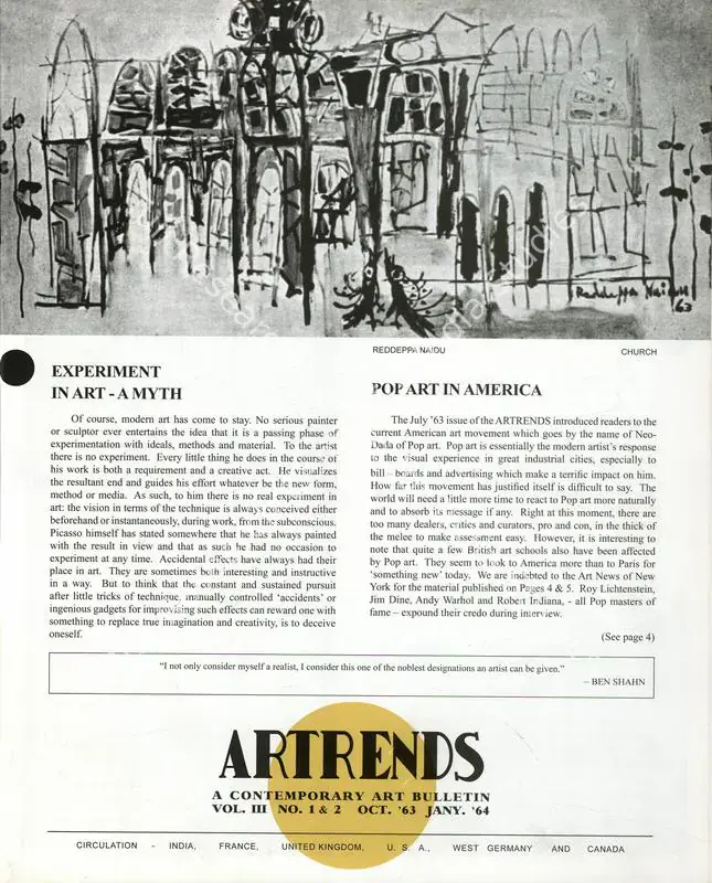 Janakiram, P.V. (Editor). Artrends - A Contemporary Art Bulletin. 3(1 & 2). Madras: Progressive Painters, October 1963 - January 1964 | Bulletin | FineArts | 00842089