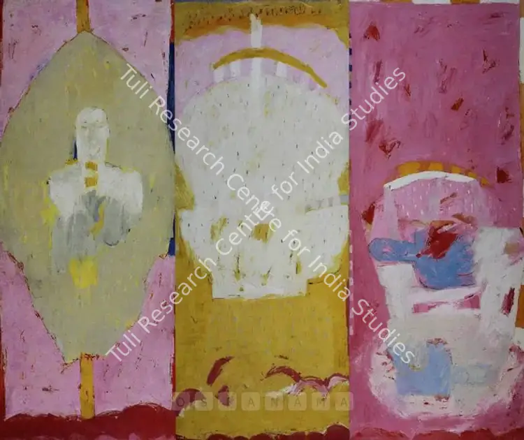 Singh, Anjum (Artist). A Leaf, A Lollypop, A Vessel, A Woman. Oil on canvas, 1999 | Painting  | 00879981