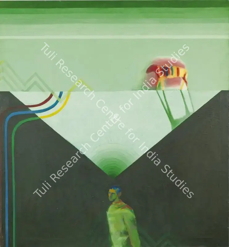 Sheikh, G.M. (Artist). About Friends 3 (Composition In Green And Black). Oil on canvas, 1965-1966 | Painting | FineArts | 00343029