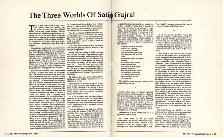 Bartholomew, Richard (Essayist). The Three Worlds of Satish Gujral. In <i>Art Heritage 6 - Season 1986-87.</i> Season 10, pp. 62-73. New Delhi: Art Heritage, 1987 | Essay | FineArts | 00851704