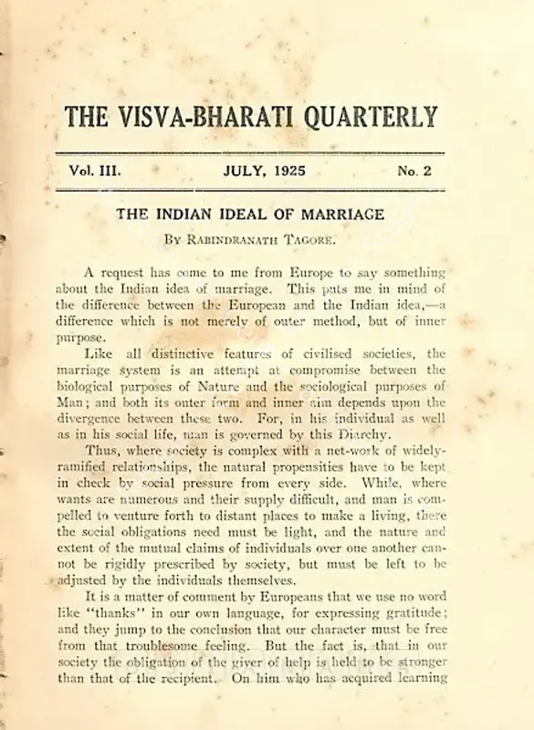 Tagore, Rabindranath (Editor). Visva-Bharati Quarterly. 3(2). Santiniketan: Kishorimohan Santra, July 1925 | Journal | FineArts | 00502373