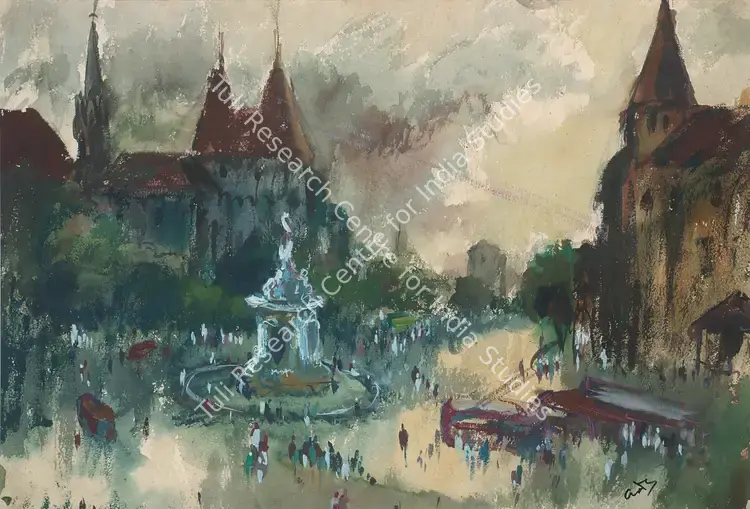Gade, H.A. (Artist). Flora Fountain, Bombay. Watercolour on paper, mid/late 1940s | Painting | FineArts | 0022578