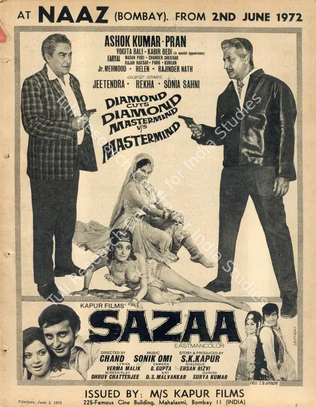 Kapur, S.K. (Producer), Sazaa, 1972 | Advertisement, Filmfare, 02 June 1972 | CinemaEducation | 00791498