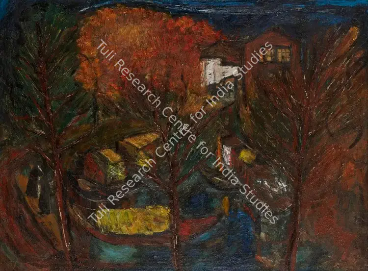 Chandra, Avinash (Artist). Untitled (Shikaras in Kashmir). Oil on canvas, 1953 | Painting | FineArts | 00352832