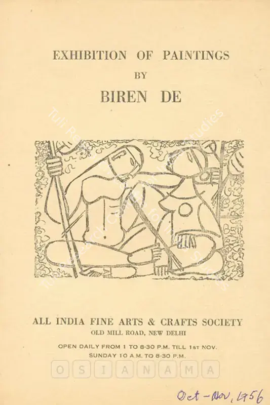 De, Biren (Artist). Exhibition of Paintings by Biren De. New Delhi: All India Fine Arts and Crafts Society, 1956 | Solo Exhibition Catalogue  | 00875544