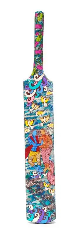 Kohli, Seema (Artist). Cricket Bat. Acrylic colours and ink on wooden body with wires, 2019 | Painting | FineArts | 00419232