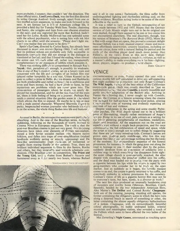 Gillett, John (Essayist). Festivals 66 - Berlin. 35(4), pp. 173-174. London: Sight & Sound, Autumn 1966 | Essay | CinemaEducation | 00731623