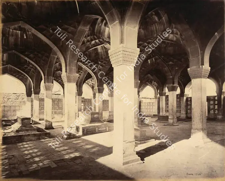Bourne, Samuel (Photographer). The Chousut Khamba, or 64 pillared Hall - From the album 'Views of Delhi and Umballa by Samuel Bourne'. Albumen print pasted on mount, c.1865-1866 | Antiquarian Photograph | Photography | 00115190