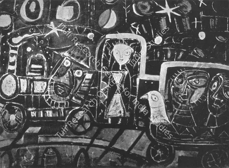 Sen, Sunil Madhav (Artist). Night Train. Oil, 1964 | Lalit Kala Contemporary, September 1966 | Painting | FineArts | 00534498