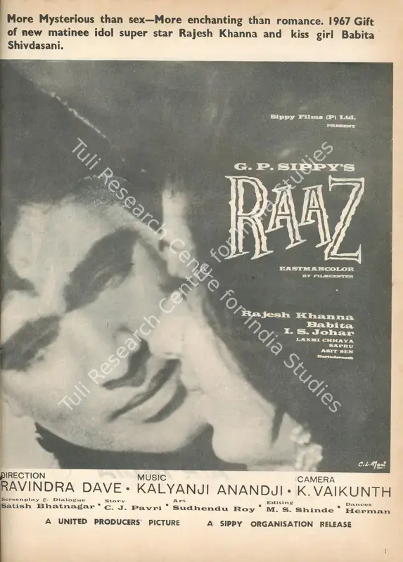 Sippy, G.P. (Producer), Raaz, 1967 | Advertisement, Star & Style, 1 February 1967 | CinemaEducation | 00791696