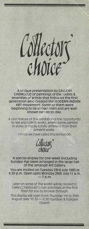 Gallery Chemould (Organiser). Collectors' Choice. Gallery Chemould, 1985 | Group Exhibition Invitation | FineArts | 00858793