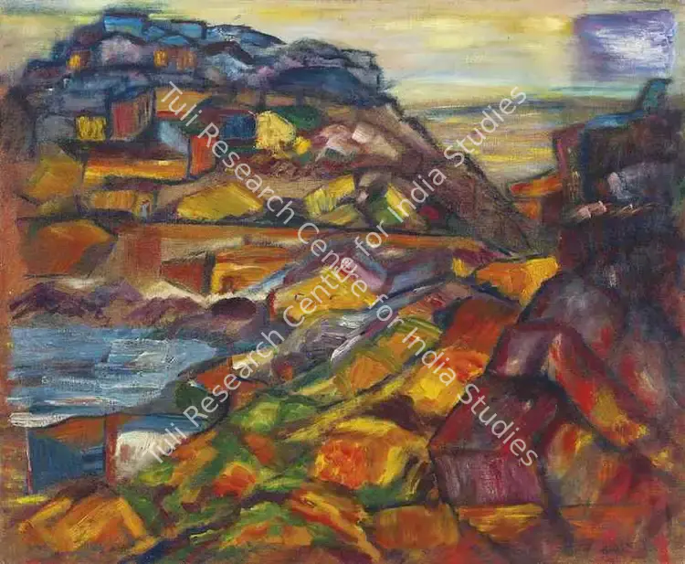 Gade, H.A. (Artist). Untitled (Rock Landscape). Oil on canvas board, 1949 | Painting | FineArts | 00595281