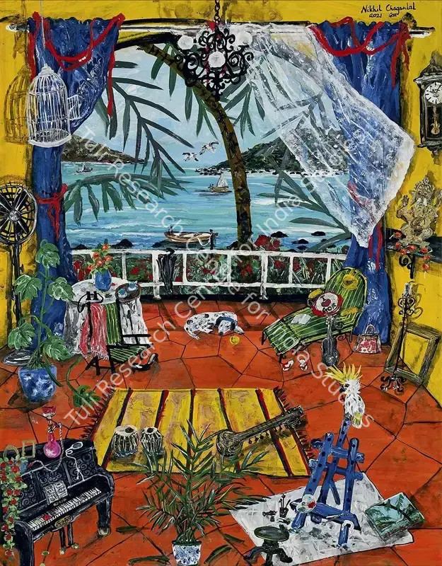 Chaganlal, Nikhil (Artist). Patio By The Sea. Acrylic on board, 2021 | Painting | FineArts | 00547256
