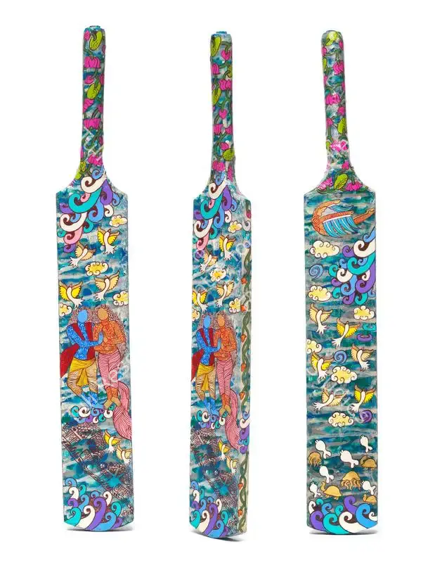Kohli, Seema (Artist). Cricket Bat. Acrylic colours and ink on wooden body with wires, 2019 | Painting | FineArts | 00352402