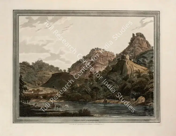 Edy, John William (Engraver). West view of Ramgherry . Print on paper, 01 December 1793 | Engraving, Twelve Views of Places in the Kingdom of Mysore, The Country of Tippoo Sultan, from Drawings Taken on the Spot, 1794 | ArcHeritage | 00156228
