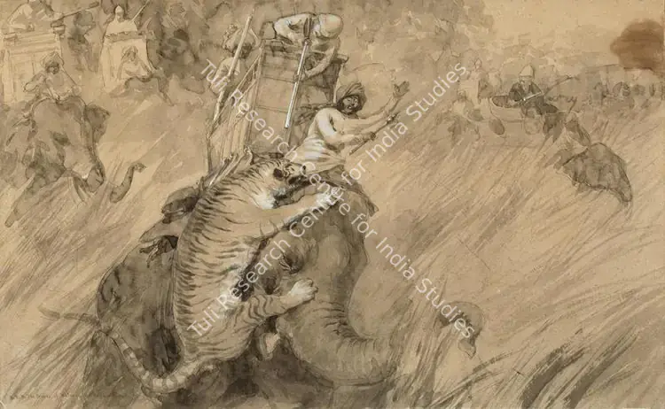 Simpson, William (Artist). H.R.H. The Prince of Wales in the Nepal Terai. Pencil and watercolour on paper, 1876 | Drawing | FineArts | 00643331