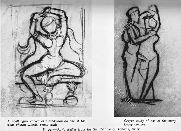 Ray, Satyajit (Artist). Satyajit Ray's sketch of the 'Tribhanga' Pose of Indian sculpture from his Tour of India. 1940 | Portrait of a Director Satyajit Ray, 1971 | Drawing | FineArts | 00662840