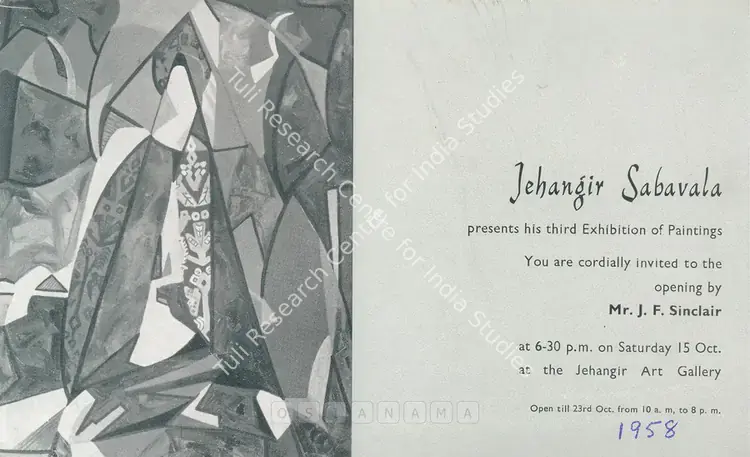 Sabavala, Jehangir (Artist). Jehangir Sabavala - Exhibition of Paintings. Bombay: Jehangir Art Gallery, 1958 | Solo Exhibition Invitation | FineArts | 00859585
