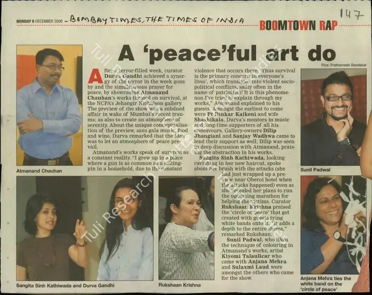 A 'Peace'ful Art Do. Mumbai: The Times of India, 08 December 2008 | Newspaper Clipping | FineArts | 00855524