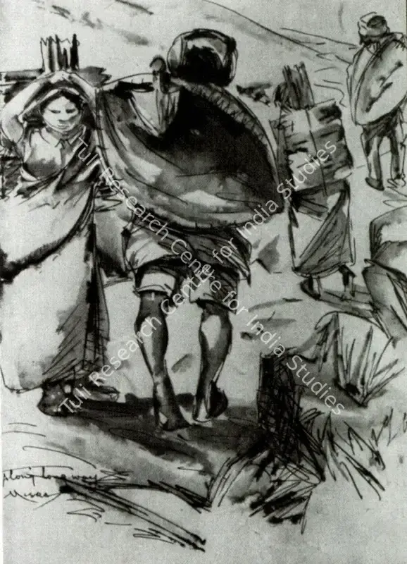 Misra, Hemanta (Artist). A Long, Long Way. Pen Ink and Wash, n.d. | Marg, December 2022 - March 2023 | Drawing | FineArts | 00675360