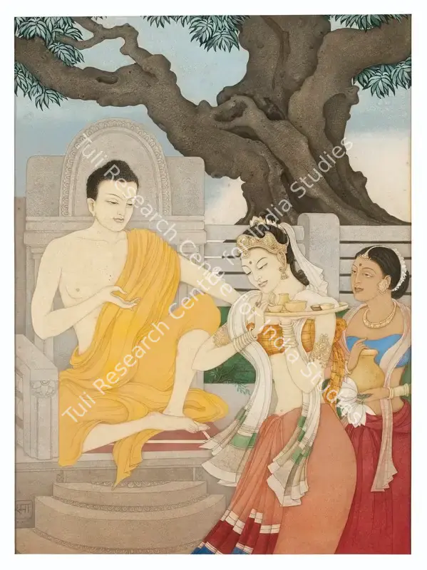 Mukherji, Rama (Artist). Untitled (Buddha with Ambapali). Watercolour on paper, 1956 | Painting  | 00867613