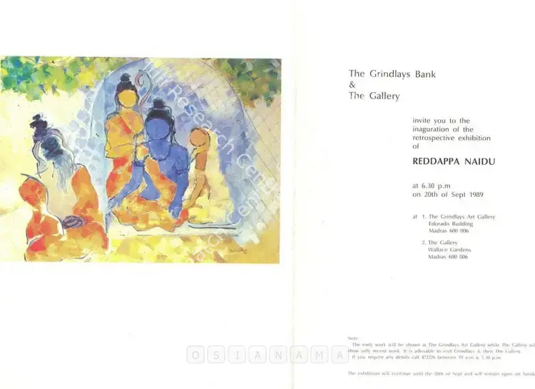 Naidu, Reddeppa (Artist). Reddappa Naidu - Retrospective Exhibition. Madras: Grindlays Bank, 1989 | Solo Exhibition Invitation | FineArts | 00859777