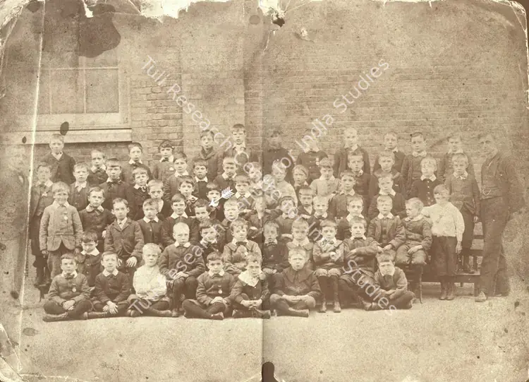 Unknown (Photographer). Chaplin at the Hanwell Schools for Orphans and Destitute Children, 1896 | Photographic Still, My Life in Pictures, 1985 | CinemaEducation | 00440363