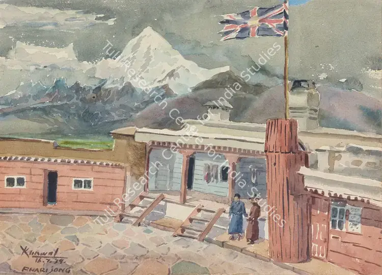 Krishna, Kanwal (Artist). The British residence bungalow, Pagri (Phari), Tibet. Watercolour with traces of pencil, 1939 | Painting | EconomicsArt | 00870442
