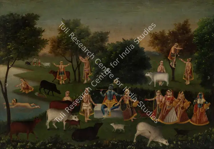 Early Bengal School (Artist). Radha and Krishna with Gopinis. Oil on canvas, late 19th century | Painting  | 00868946