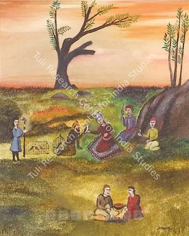 Sohail, Tasadduq (Artist). Mystic With Devotees Beneath A Tree. Oil on canvas, 1986 | Painting | FineArts | 00576667